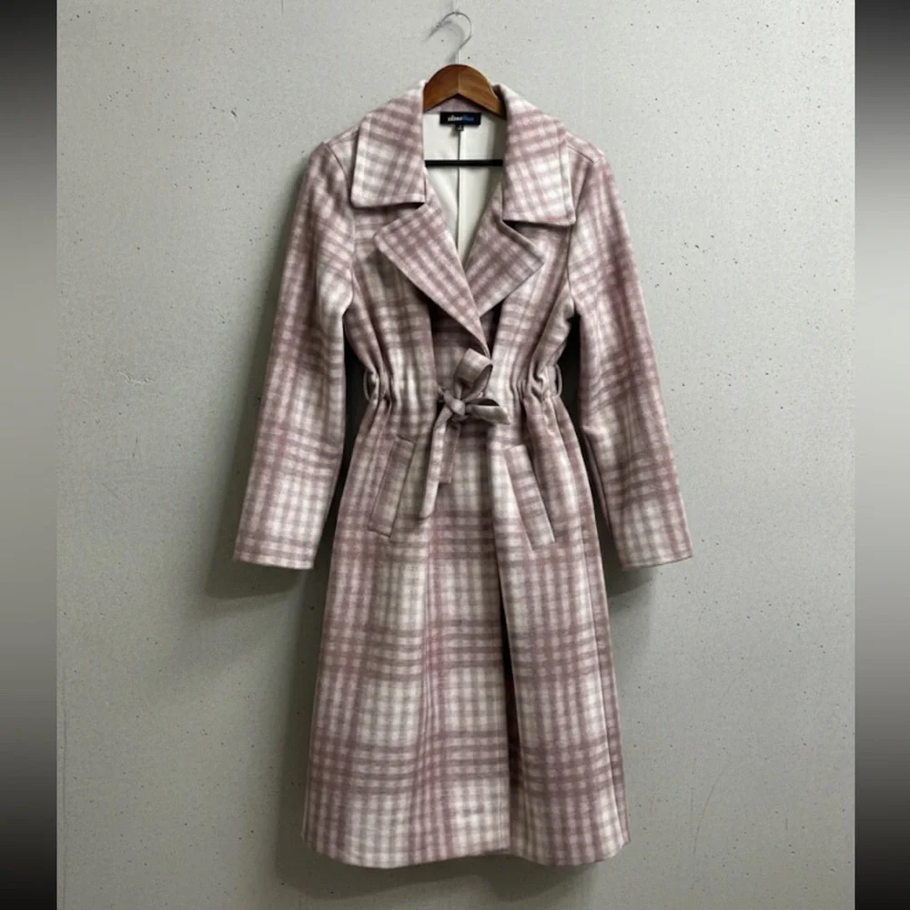 Alice Blue Pink Plaid Trench Coat - Picture 1 of 7
